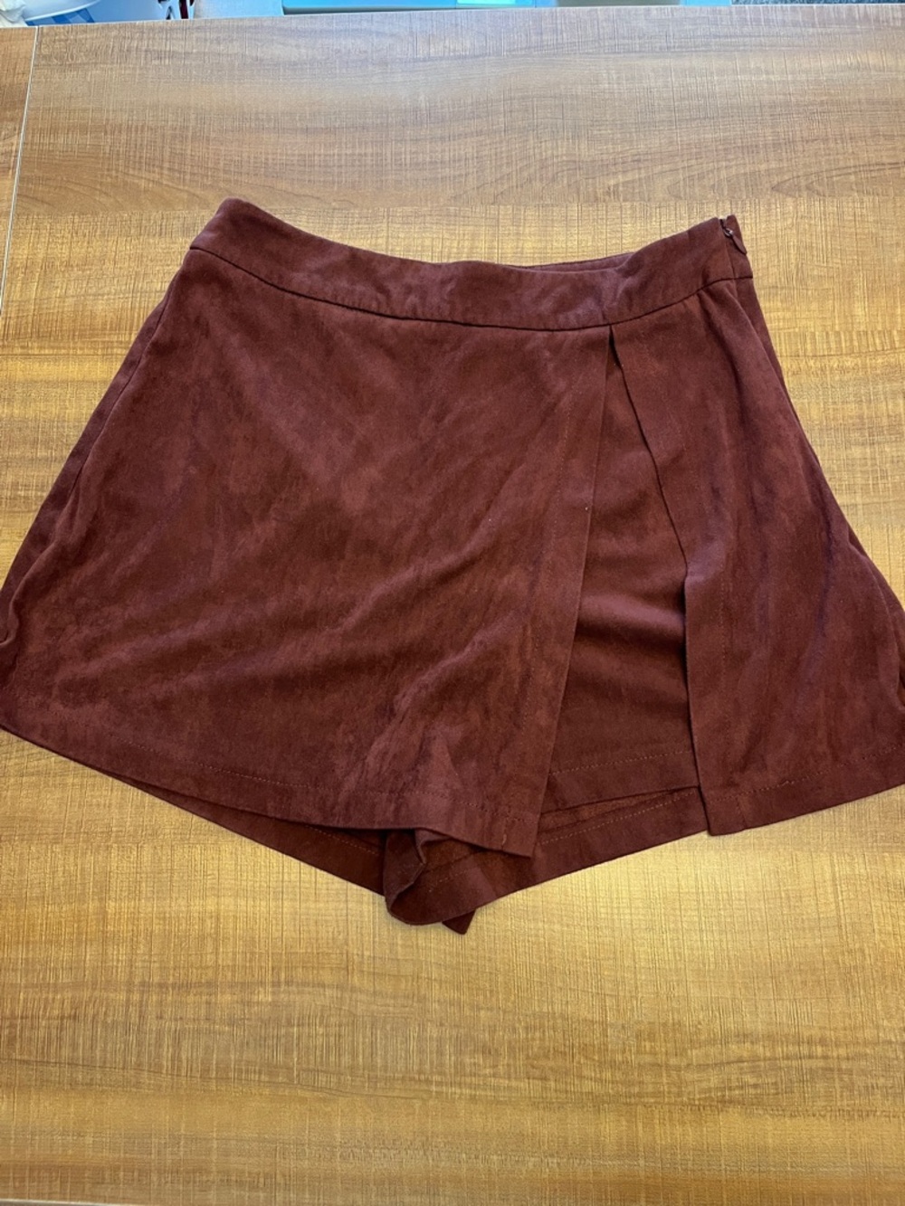 Altar'd State Faux-Suede Wrap Skort in Burgundy